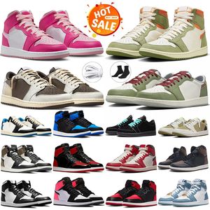 Odwrotne Mocha 1 Celadon 1S Low Bughing Buty Rok Dragon Mens Treners Women Satin Hoded Pink Black Phantom Low Olive High Panda Praline DH Gate Sneakers