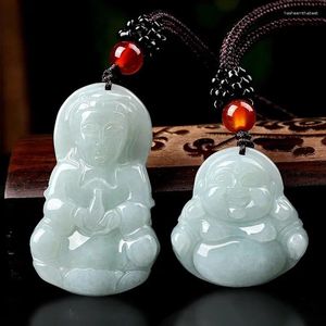 Pendant Necklaces Natural Myanmar Jade Avalokitesvara Buddha Statue Ornaments Men Women Iced Articles Amulet Protects Energy Jewelry