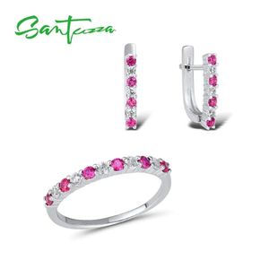 Charm Jewelry Sets for Women Created Rubies White Cz Stones Jewelry Set Ring Earrings Sterling Sier Fashion Jewelry Set