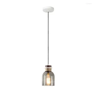 Pendant Lamps Nordic Glass Wood Smoke Gray Lights Bedroom Dining Room Shop Bar Table Lamp Deco Living Hanging