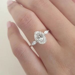 Neue glänzende Luxus Oval Zirkon Hochzeit 14K Weißgold Ringe mit Steinen Verlobungsring Zubehör für Frauen Schmuck Marke Großhandel