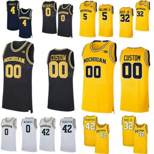 Homens Mulheres Crianças Colégio Basquete Wolverines Jerseys 0 Dug McDaniel 13 Olivier Nkamhoua 5 Terrance Williams II 42 Will Tschetter 4 Nimari Burnett 32 Tarris Reed Jr