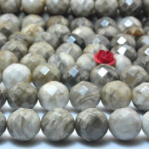 Loose Gemstones Natural Gray Silver Leaf Jasper Faceted Round Beads Wholesale Jewelry Making Stuff Semi Precious Stone