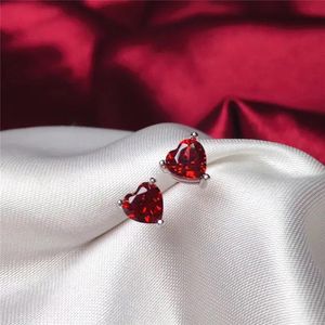 Charm Leechee-pendientes de tuerca con forma de corazón y granate para mujer, regalo de cumpleaños y aniversario, piedra preciosa Natural de color rojo vino, Plata de ley auténtica, 5mm