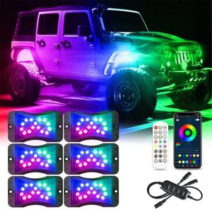 Светодиодная неоновая вывеска 4/6/8 капсул RGB LED Rock Lights Kit Super Bright Auto Underbody Neon Music Light Bluetooth APP Декоративная лампа Автомобильные аксессуары YQ240126