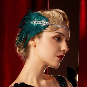 Haarclips Stonefans Groene Flapper Hoofdband Jaren 1920 Hoofddeksel Strass Veer Bruiloft Roaring Great Gatsby Accessoires voor vrouwen