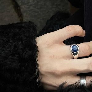 Band Rings 925 Silver Gold Color Lapis Lazuli Stone Ring for Women Girl Gift Personlighet Justerbar ins smycken Dropshipping Wholesale 240125