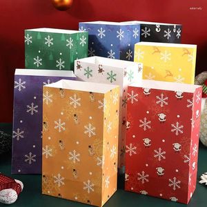 Gift Wrap 10pcs Christmas Kraft Paper Bags Santa Claus Snowman Packing Candy Cookie Snack Baking Treat Bag Supplies