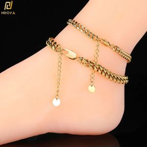 6mm 8mm Miami Cuban Link Curb Anklet Foot Jewelry White 18K Rose Gold Plated rostfritt stål Anklets Ankelarmband för kvinnor 240125