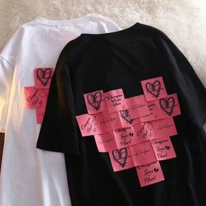 Mulheres Camisetas Dayifun Mulheres T-shirt Verão Amor Conveniência Adesivo Splice Design Casal Camiseta Algodão Camisetas Soltas Casual Manga Curta