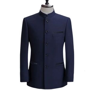 Estilo chinês mandarim gola de negócios casual casamento fino ajuste blazer masculino casual terno jaqueta masculino casaco 4xl 240123