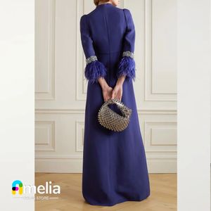 Amelia O-Neck Prom Dress الأكمام الطويلة مع الطول الطول سهرة لباس النساء حفل زفاف حفلات رسمية Arabia 240124