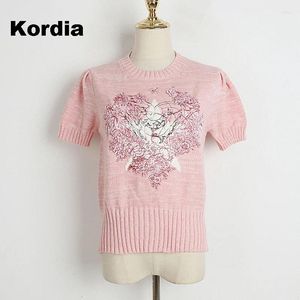 Women's Sweaters Embroidery Flower Knitted Sweater Pullovers Women O-Neck Short Sleeve Causal Streetwear Tops Jumpers Spring 2024 Pull