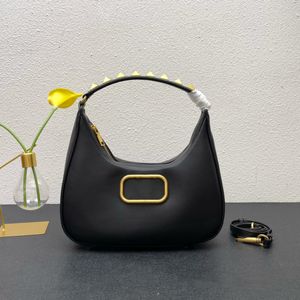 Klassisk toppkvalitetskedja Design Brand-Name Bag Stud Sign Hobo Series dragkedja Öppning och stängning av lyxkalvläder axel släng handväska kvinnlig svart