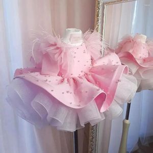 Girl Dresses Luxury Pearls Flower Dress Puffy Girls Party For Wedding Short Sleeves Tulle Kids Christmas Ceremonial