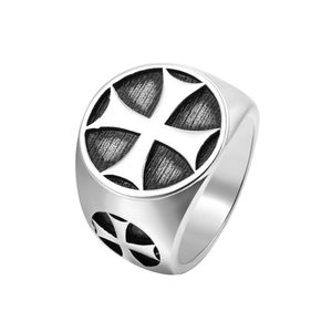 Band Rings New Male Iron Knights Templar Cross Silver color Band 316L Stainless Steel Ring Vintage Mason Jewelry Rings for Men 240125