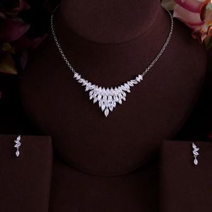 Charm Best Quality Brilliant Crystal Zircon Earrings and Necklace Bridal Jewelry Set Wedding Dress Accessaries