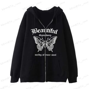 Men's Hoodies Sweatshirts Dark Gothic Style Women Hoodies Butterfly Print Zipper Hooded Streetwear Sweatshirts Casual Fleece Men's Tops Y2K Clothes T240126