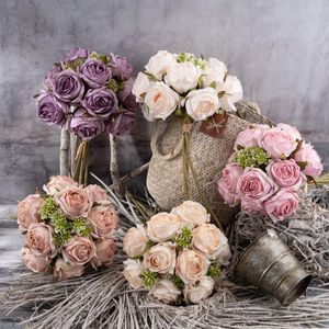 Flores decorativas artesanais árvore bonsai artificial realista falso rosa decoração de casa plantas de presente ao ar livre