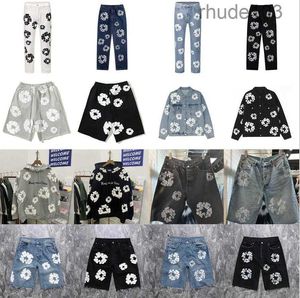 Herren Jeans Tränen Blumendruck Nebel Shortpants Slim Street Hip Hop Washed Straight Style Kapok Diamond Jacken Pullover Yot5 Ieb9