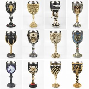 Gotik Goblet 3D Viking Paslanmaz Çelik Reçine Kafatası Şarap Ejderha Pençe Pençe İskeleti Cadılar Bayramı için Omurga Viski Kupası Cam 240127