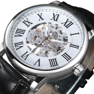 Zwycięzca Business Skeleton Watches Mechanical Watches Top Marka luksusowa męska zegarek zwykły skórzany pasek Luminous ręce minimalistyczne zegarek 240123