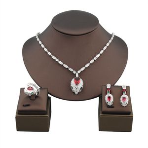 Luxurious Ruby Retro Snake Head Ring Earrings Necklace Jewelry Set Ladies Banquet Wedding Bride New Year party Everyday Accessories Jewelry