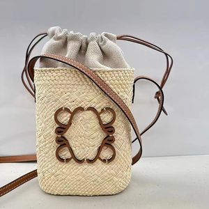 Famous Designer Bucket Bag Women Grass Woven crossbody bag LOVE Hollowed Out Straw bags Mini Tote Bags Fashion beach Handbag purse Cell Phone Pocket summer