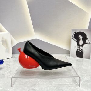 GAI GAI Balão Vermelho Salto Mulheres Bombas Sexy Apontou para Estranho Salto Alto Preto Vestido de Baile Cunha Designer Sapatos de Dia dos Namorados 230816