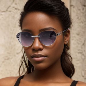 2024 New Cat Eye Trendy Frameless trimmade kvinnors solglasögon