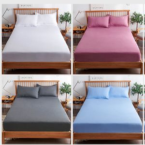 Cotton Fitted Sheet with Elastic Bands Non Slip Adjustable Mattress Covers for Single Double King Queen Bed