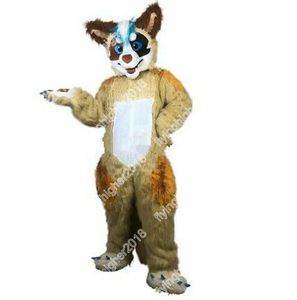 Costume da cane Husky Fox in pelliccia lunga marrone, personaggio dei cartoni animati, personaggio a tema anime, unisex, per adulti, puntelli pubblicitari, per feste di Natale, completo da esterno