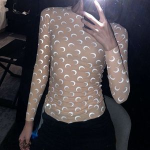 Marine Serre 2021 Spring Marine Naken Silver Grey Moon Print Bottom Reflective Fluorescent Elastic Tight Women's Top 10A