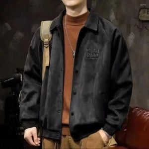 Jaquetas masculinas Retro Breastted Men Men Suede Jacket Style Mid Length Baseball com colarinho virado para mulheres