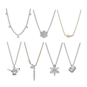 Pendants Snowflake Shooting Star 925 Sterling Silver Pendant Necklace For Women Sparkling Halo Herbarium Cluster Drop Fine Gift Jewelry
