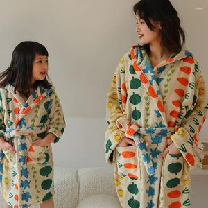 Women's Sleepwear Brand Long-Staple Cotton Bathrobe Adult Children Vegetable Series Hooded Absorbs Water Robe Fashion Exquisite Household