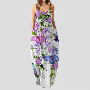 Casual Dresses Fashion Women's Loose Summer Striped Print Pocket Maxi Beach Dress Long For Women Teenager
