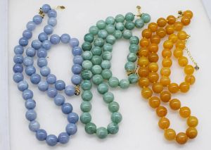 Sets 1set brown/blue/pink/green jade round 12mm necklace bracelet