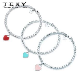 TENY Fashion Charm 100% Sterling Silver High Quality Love-Heart-Tag-Key Bangle Bracelet For Women Jewelry Mail255U