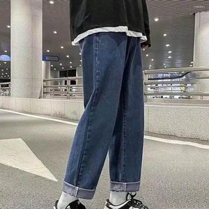 Jeans da uomo 1 pezzo morbido da uomo gamba larga pantaloni in denim larghi dritti tasche chiusura con cerniera bottoni pantaloni lunghi streetwear retrò