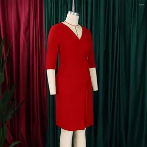 Sukienki imprezowe Kobiety sukienki średniego rękawskiego stylowy damski wysoki talia V PLEATED MIDI ELEGANT A-LINE BIURO BIURO