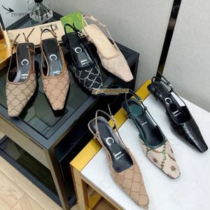 Designerskie slingbacki GG wysokie obcasy kobiety sukienki sandałowe buty koronkowe oryginalne skórzane buty formalne sandały 7,5 cm 3,5 cm kwadratowe piętą