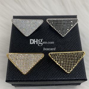 Vintage Triangle Golden Brooches Pins Letter Plated Pins Charm Full Rhinestone Brooches With Box Sets