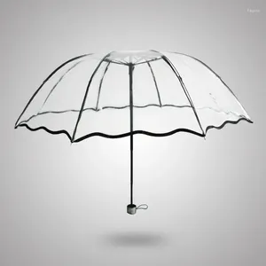 Guarda-chuvas transparente dobrável guarda-chuva não automático homens ondulação borda à prova de vento chuva mulheres plástico claro senhoras ao ar livre guarda-sol