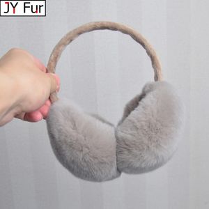 Rex Rabbit Fur Hang Ear Cover Warm Winter Earmuffs Headwear Ear Muffs Fur Earmuffs Cold Ear Warmer Fold Ear Protection Headband240125