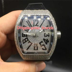 Relógio masculino prata cheio de diamantes, luxuoso, à prova d'água, masculino, de grau automático, aço inoxidável, diamante3001