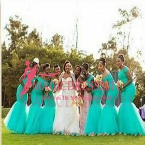 2021 South Africa Style Nigerian Bridesmaid Dresses Plus Size Mermaid Maid Of Honor Gowns For Wedding Off Shoulder Turquoise T2412