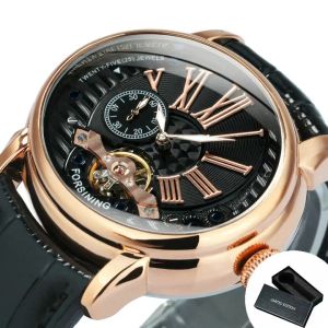 Spijkerpistolen ForSining Tourbillon Automatisk klocka för män Oval Rose Gold Mechanical Wates Top Brand äkta läderband Male Clock11