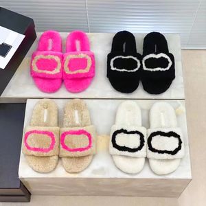 channel Slippers woolskin fluffy sandal fashion teddy bear fuzzy Designer Shoes outdoor flat Sliders luxurys tazz sandale mens black white pink Slide Slipper gift