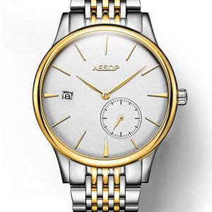 aesop ultra thin 8 5mmクラシックシンプルな時計メンスライバーゴールデンミニマリストの男性時計フルスチール時間relogio masculino282m